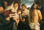 Sebastiano del Piombo La Sainte Famille avec sainte Catherine, saint Sebastien et un donateur oil painting on canvas